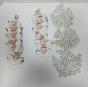 Vintage Hand Crochet Lace Angel Ornaments 15 PCs